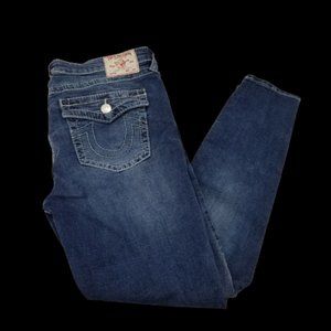 True Religion Jennie Curvy Mid Rise Skinny Jeans Size 32 x28 Flap Pockets